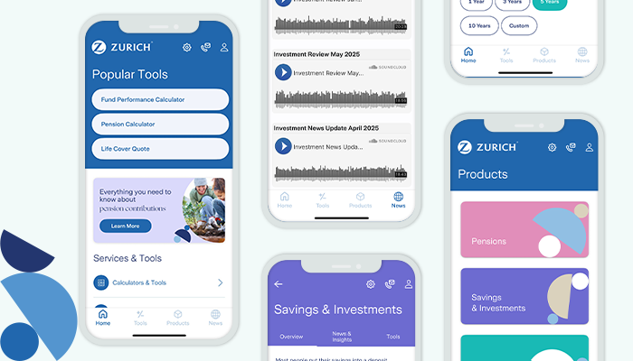 Image of screens of the Zurich App