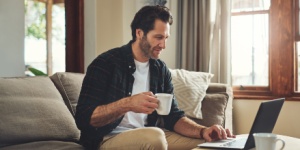 Man at home working remotely