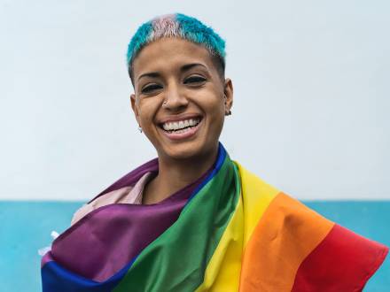 woman in pride flag