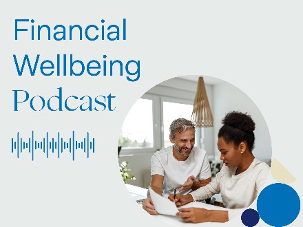 Man and woman in meeting promotional graphic for Zurich podcast