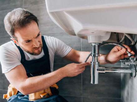 plumber fixing sink