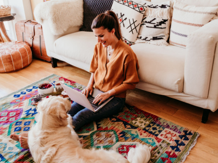 woman at home with dog