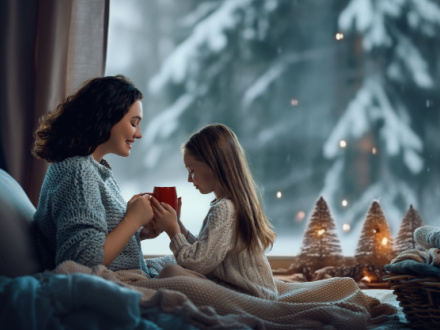 mother and daughter at home 