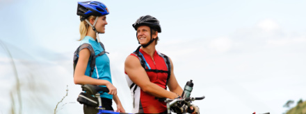 Young couple cycling