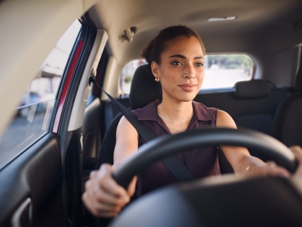 woman driving car