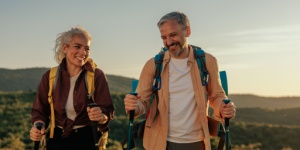 middle aged couple hiking