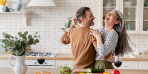 couple dancing at home