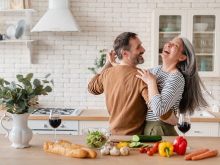 couple dancing at home