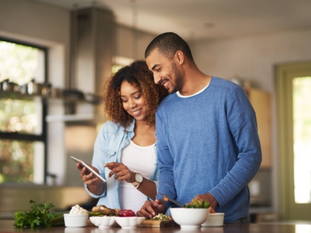 couple at home in kitchen