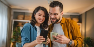 young couple on phone 