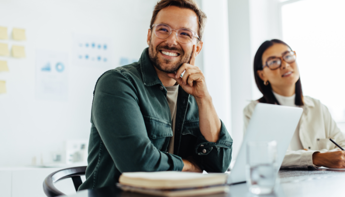 Man and woman in office