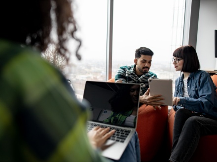 group of people in office on laptops
