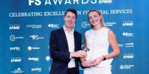 David Warren, Chief Investment Officer, Zurich Ireland accepts the award for Fund Management Company of the year from Christine Jones, Manager at award sponsor Coopman Search and Selection