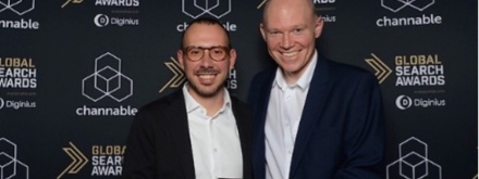 Sean Carty, head of digital marketing and Jannis Kiriasis SEO specialist from Zurich Ireland accepting a Global Search Award