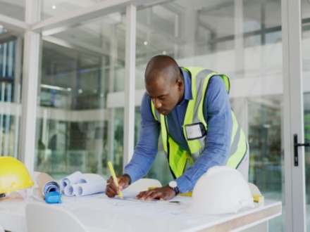 builder drawing on office plans