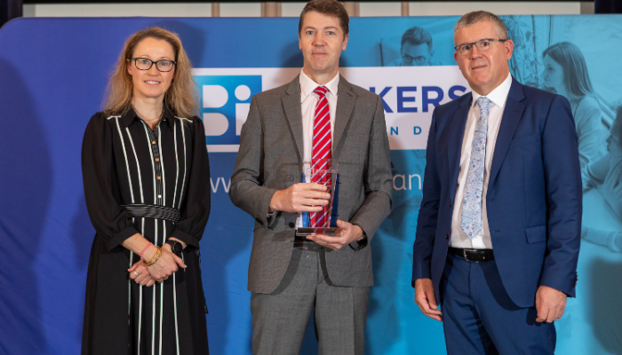 David Warren, Chief Investment Officer, Zurich Life, with Samantha Nagle, President of Brokers Ireland & Diarmuid Kelly, CEO Brokers Ireland at the brokers Ireland excellence awards