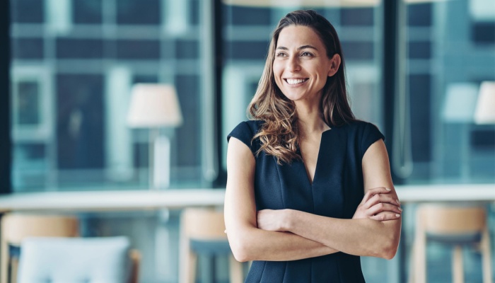 smiling woman in office