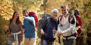 group of four friends out hiking
