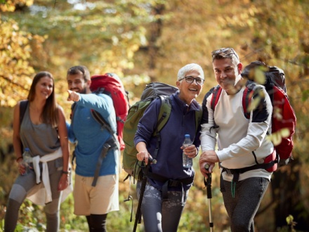 group of four friends out hiking