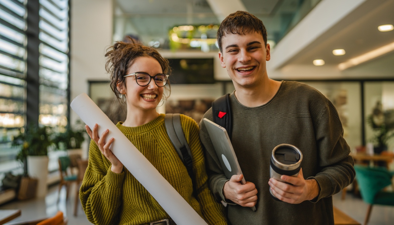 young male and female college students in student accommodation