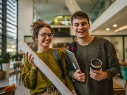 young male and female college students in student accommodation