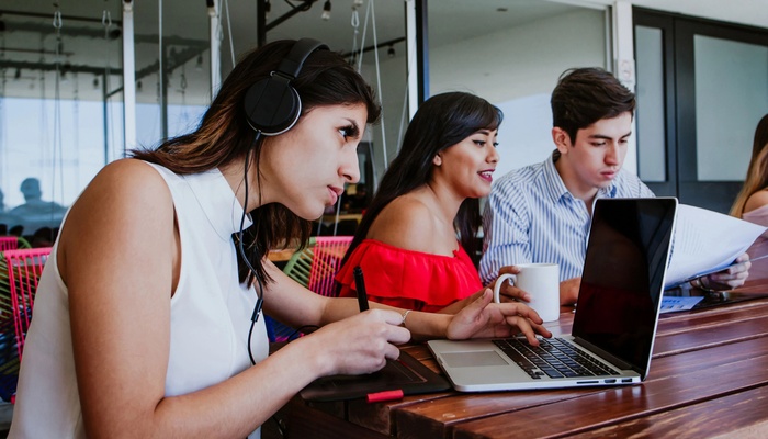 Teenagers studying together