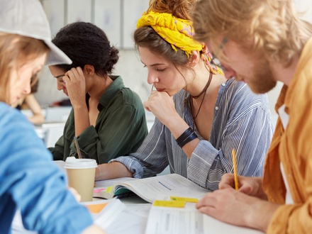 a group of diverse students studying together