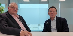 Colm Mulligan and Ronan O'Neill from Zurich sitting together for a vodcast recording on pensions for self employed