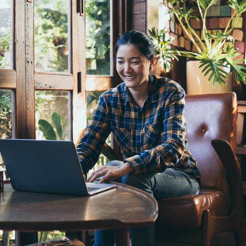 Woman working on a laptop