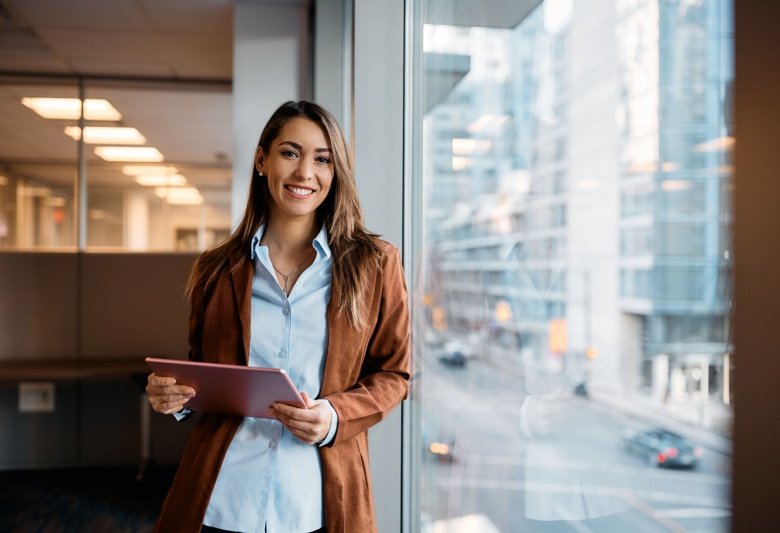 happy female office worker
