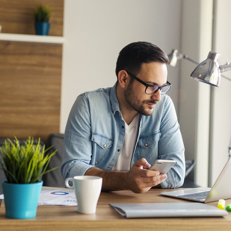 man working from home